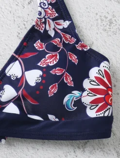 Hot Women's Swimsuits Bikini 2 Piece Cheeky Swimsuit Halter 2 Piece Open Back Sexy Tropical Sexy Floral V Wire Sleeveless Bathing Suits Women Bikinis