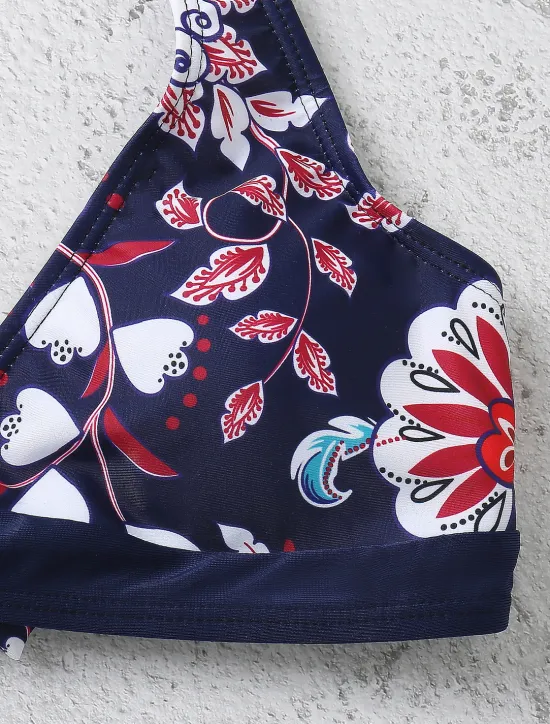 Hot Women's Swimsuits Bikini 2 Piece Cheeky Swimsuit Halter 2 Piece Open Back Sexy Tropical Sexy Floral V Wire Sleeveless Bathing Suits Women Bikinis