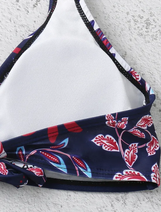 Hot Women's Swimsuits Bikini 2 Piece Cheeky Swimsuit Halter 2 Piece Open Back Sexy Tropical Sexy Floral V Wire Sleeveless Bathing Suits Women Bikinis