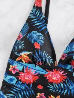 New Women's Swimsuits Bikini 2 Piece Cheeky Swimsuit Backless Slim Vacation Beach Wear Floral Halter Neck Sleeveless Bathing Suits Women Bikinis|Tankinis