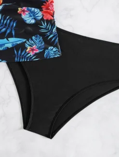 New Women's Swimsuits Bikini 2 Piece Cheeky Swimsuit Backless Slim Vacation Beach Wear Floral Halter Neck Sleeveless Bathing Suits Women Bikinis|Tankinis
