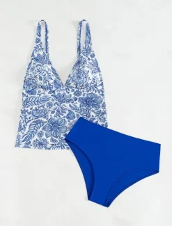 New Women's Swimsuits Bikini 2 Piece Cheeky Swimsuit Backless Slim Vacation Beach Wear Floral Halter Neck Sleeveless Bathing Suits Women Bikinis|Tankinis
