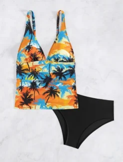 New Women's Swimsuits Bikini 2 Piece Cheeky Swimsuit Backless Slim Vacation Beach Wear Floral Halter Neck Sleeveless Bathing Suits Women Bikinis|Tankinis