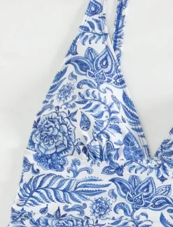 New Women's Swimsuits Bikini 2 Piece Cheeky Swimsuit Backless Slim Vacation Beach Wear Floral Halter Neck Sleeveless Bathing Suits Women Bikinis|Tankinis