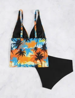 New Women's Swimsuits Bikini 2 Piece Cheeky Swimsuit Backless Slim Vacation Beach Wear Floral Halter Neck Sleeveless Bathing Suits Women Bikinis|Tankinis