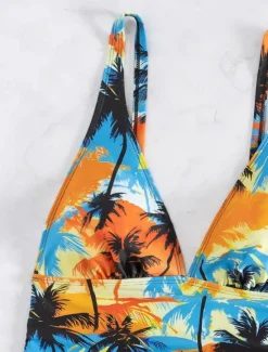 New Women's Swimsuits Bikini 2 Piece Cheeky Swimsuit Backless Slim Vacation Beach Wear Floral Halter Neck Sleeveless Bathing Suits Women Bikinis|Tankinis