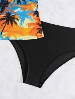 New Women's Swimsuits Bikini 2 Piece Cheeky Swimsuit Backless Slim Vacation Beach Wear Floral Halter Neck Sleeveless Bathing Suits Women Bikinis|Tankinis