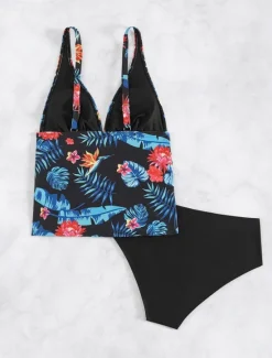 New Women's Swimsuits Bikini 2 Piece Cheeky Swimsuit Backless Slim Vacation Beach Wear Floral Halter Neck Sleeveless Bathing Suits Women Bikinis|Tankinis