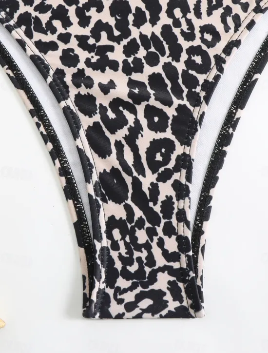 New Women's Swimsuits Bikini 2 Piece Cheeky Swimsuit Backless Slim Vacation Beach Wear Leopard Scoop Neck Sleeveless Bathing Suits Women Bikinis|Leopard Swimwear