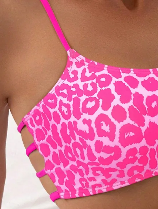 New Women's Swimsuits Bikini 2 Piece Cheeky Swimsuit Backless Slim Vacation Beach Wear Leopard Scoop Neck Sleeveless Bathing Suits Women Bikinis|Leopard Swimwear
