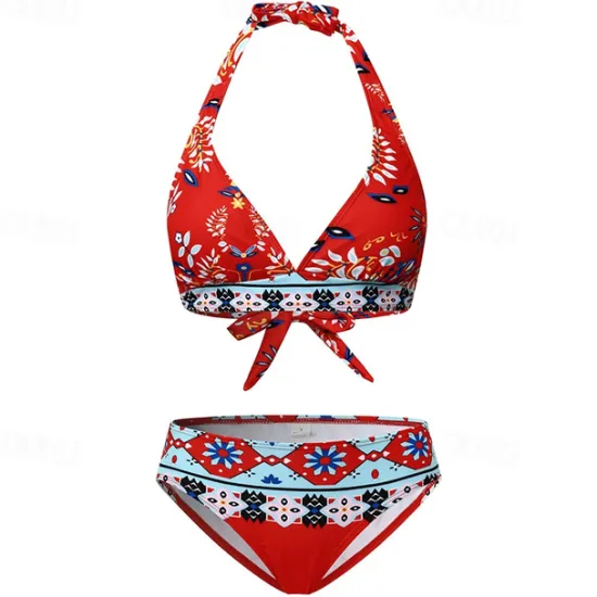 Online Women's Swimsuits Bikinis 2 Piece Sets Swimsuit Backless Halter Sexy Boho Floral Print Summer Beach Wear Bathing Suits Women Bikinis