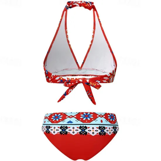 Online Women's Swimsuits Bikinis 2 Piece Sets Swimsuit Backless Halter Sexy Boho Floral Print Summer Beach Wear Bathing Suits Women Bikinis