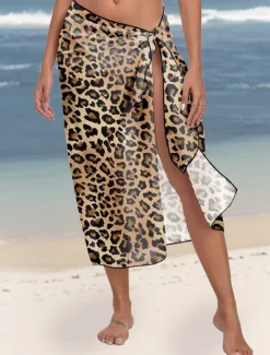 Discount Women's Swimsuits Cover Up wrap Swimsuit Vacation Vintage Leopard Sleeveless Bathing Suits Women Leopard Swimwear|Cover Up
