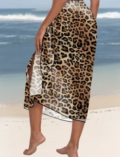 Discount Women's Swimsuits Cover Up wrap Swimsuit Vacation Vintage Leopard Sleeveless Bathing Suits Women Leopard Swimwear|Cover Up