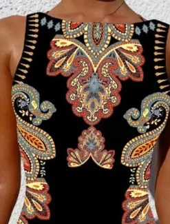 Discount Women's Swimsuits One Piece Monokini Swimsuit Backless Tummy Control High Waist Slim Vacation Beach Wear Geometric Round Neck Sleeveless Bathing Suits Women Spring Swimwear