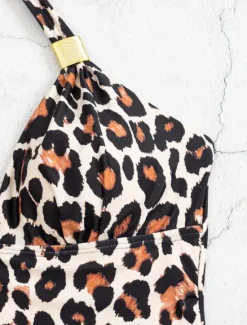 Discount Women's Swimsuits One Piece Monokini Swimsuit Backless Tummy Control High Waist Slim Vacation Beach Wear Solid Color Leopard Halter Neck Sleeveless Bathing Suits Women One-Pieces|Leopard Swimwear