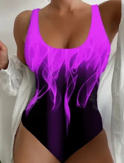 Women's Swimsuits One Piece Normal Swimsuit Printing Flame Beach Wear Summer Bathing Suits Women One-Pieces