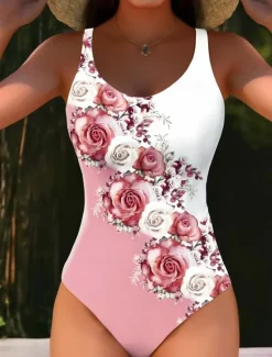 Women's Swimsuits One Piece Monokini Swimsuit Backless Tummy Control High Waist Slim Vacation Beach Wear Ombre U Neck Sleeveless Bathing Suits Women One-Pieces|Spring Swimwear