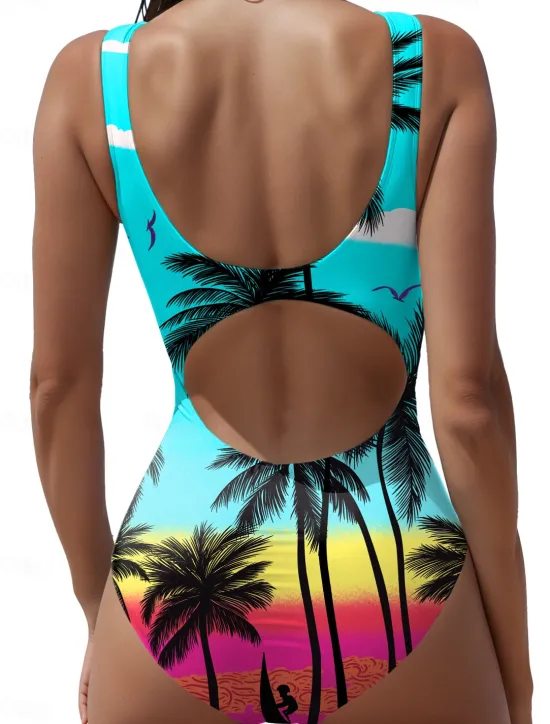 Women's Swimsuits One Piece Swimsuit Tropical Beach Wear Summer Tummy Control Bathing Suits Women One-Pieces