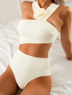 Online Women's Swimsuits One Piece Monokini Swimsuit Backless Tummy Control High Waist Slim Vacation Beach Wear Solid Color Asymmetric Neck Sleeveless Bathing Suits Women One-Pieces