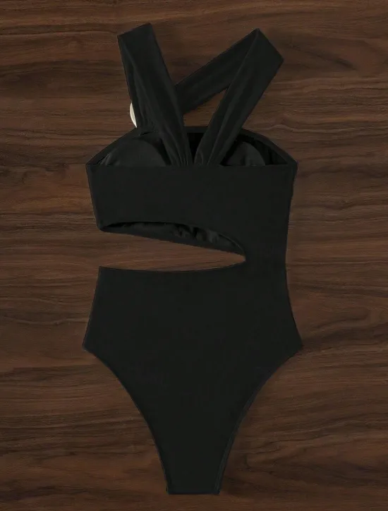Online Women's Swimsuits One Piece Monokini Swimsuit Backless Tummy Control High Waist Slim Vacation Beach Wear Solid Color Asymmetric Neck Sleeveless Bathing Suits Women One-Pieces