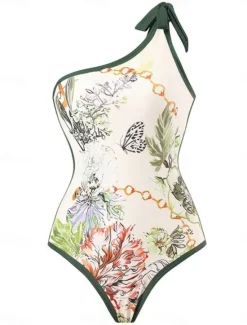 Best Women's Swimsuits One Piece 2 Piece Skirt Swimsuit Ruffle Backless Tummy Control High Waist Slim Vacation Beach Wear Floral Asymmetric Neck Sleeveless Bathing Suits Women Swimdresses
