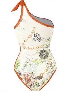 Best Women's Swimsuits One Piece 2 Piece Skirt Swimsuit Ruffle Backless Tummy Control High Waist Slim Vacation Beach Wear Floral Asymmetric Neck Sleeveless Bathing Suits Women Swimdresses