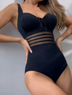Best Women's Swimsuits One Piece Monokini Swimsuit Backless Tummy Control High Waist Slim Vacation Beach Wear Solid Color V Neck Sleeveless Bathing Suits Women One-Pieces