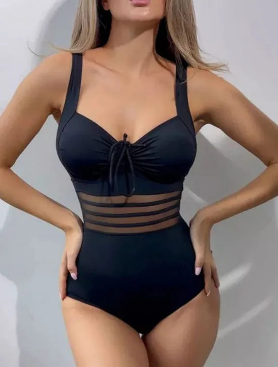 Best Women's Swimsuits One Piece Monokini Swimsuit Backless Tummy Control High Waist Slim Vacation Beach Wear Solid Color V Neck Sleeveless Bathing Suits Women One-Pieces