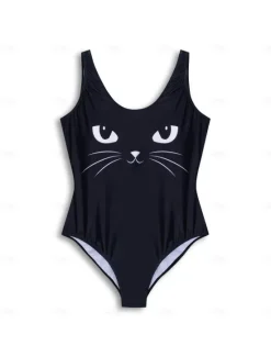 Women's Swimsuits One Piece Swimsuit Printing Beach Wear Holiday Cat Sleeveless Bathing Suits Women One-Pieces