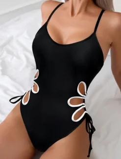 Hot Women's Swimsuits One Piece Monokini Swimsuit Backless Tummy Control High Waist Slim Vacation Beach Wear Solid Color U Neck Sleeveless Bathing Suits Women One-Pieces