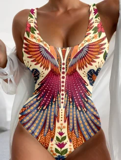 Sale Women's Swimsuits One Piece Swimsuit Beach Wear Summer Graphic Paisley Sleeveless Bathing Suits Women One-Pieces