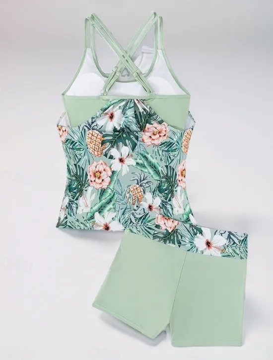 Online Women's Swimsuits One Piece Monokini Swimsuit Backless Tummy Control High Waist Slim Vacation Beach Wear Floral Stripe Halter Neck Sleeveless Bathing Suits Women Tankinis