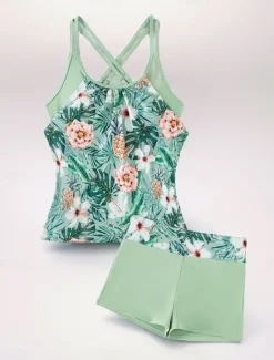 Online Women's Swimsuits One Piece Monokini Swimsuit Backless Tummy Control High Waist Slim Vacation Beach Wear Floral Stripe Halter Neck Sleeveless Bathing Suits Women Tankinis
