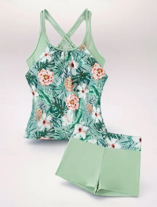 Online Women's Swimsuits One Piece Monokini Swimsuit Backless Tummy Control High Waist Slim Vacation Beach Wear Floral Stripe Halter Neck Sleeveless Bathing Suits Women Tankinis