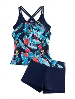 Online Women's Swimsuits One Piece Monokini Swimsuit Backless Tummy Control High Waist Slim Vacation Beach Wear Floral Stripe Halter Neck Sleeveless Bathing Suits Women Tankinis