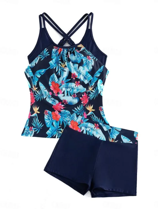 Online Women's Swimsuits One Piece Monokini Swimsuit Backless Tummy Control High Waist Slim Vacation Beach Wear Floral Stripe Halter Neck Sleeveless Bathing Suits Women Tankinis