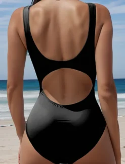 Online Women's Swimsuits One Piece Monokini Swimsuit Backless Tummy Control High Waist Slim Vacation Beach Wear Color Block Scoop Neck Sleeveless Bathing Suits Women One-Pieces