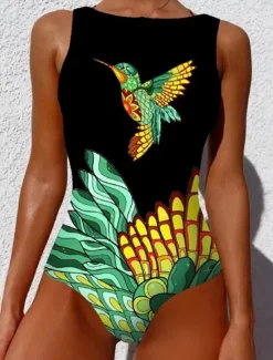 Discount Women's Swimsuits One Piece Monokini Swimsuit Backless Tummy Control High Waist Slim Vacation Beach Wear Geometric Round Neck Sleeveless Bathing Suits Women One-Pieces|Spring Swimwear