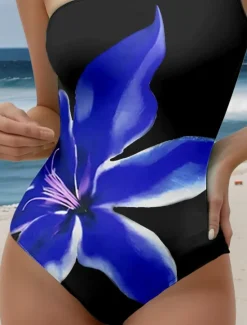 New Women's Swimsuits One Piece Monokini Swimsuit Backless Tummy Control High Waist Slim Vacation Beach Wear Floral Asymmetric Neck Sleeveless Bathing Suits Women One-Pieces