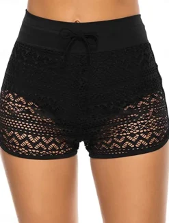 Discount Women's Swimsuits Stretchy Boxer Shorts Swimsuit High Waist Vacation Beach Wear Solid Color Sleeveless Bathing Suits Women Bikinis