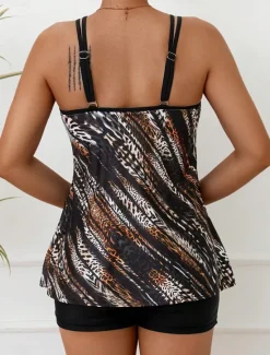 Hot Women's Swimsuits Tankini 2 Piece Shorts Swimsuit Backless Vacation Beach Wear Graphic Leopard U Neck Sleeveless Bathing Suits Women Tankinis