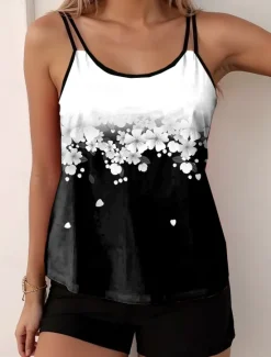 Outlet Women's Swimsuits Tankini 2 Piece Boy Leg Swimsuit Backless Vacation Beach Wear Floral U Neck Sleeveless Bathing Suits Women Tankinis