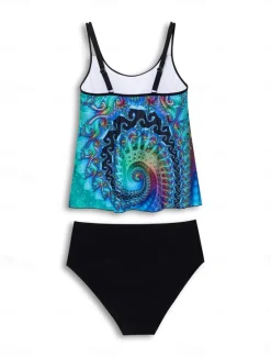 Women's Swimsuits Tankini 2 Piece Shorts Swimsuit 2 Piece Printing Vacation Beach Wear Graphic Sleeveless Bathing Suits Women Tankinis
