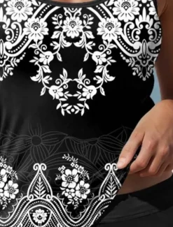 Online Women's Swimsuits Tankini 2 Piece Boy Leg Swimsuit Backless Vacation Beach Wear Geometric U Neck Sleeveless Bathing Suits Women Tankinis