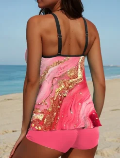 Discount Women's Swimsuits Tankini 2 Piece Boy Leg Swimsuit Backless Vacation Beach Wear Ombre U Neck Sleeveless Bathing Suits Women Tankinis