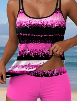 Clearance Women's Swimsuits Tankini 2 Piece Shorts Swimsuit Backless Vacation Beach Wear Graphic Geometric U Neck Sleeveless Bathing Suits Women Tankinis