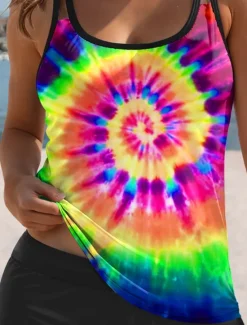 Best Women's Swimsuits Tankini Two Piece Swimsuit Tie Dye Vacation Tie Dye Gradient Women Colorful Swimwear|Tankinis