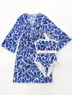 Best Women's Swimwear 2 Piece Monokini Swimsuit Backless Tummy Control High Waist Slim Vacation Beach Wear Floral Scoop Neck Sleeveless Long Sleeve Bathing Suits Women One-Pieces