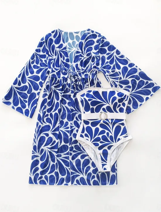 Best Women's Swimwear 2 Piece Monokini Swimsuit Backless Tummy Control High Waist Slim Vacation Beach Wear Floral Scoop Neck Sleeveless Long Sleeve Bathing Suits Women One-Pieces